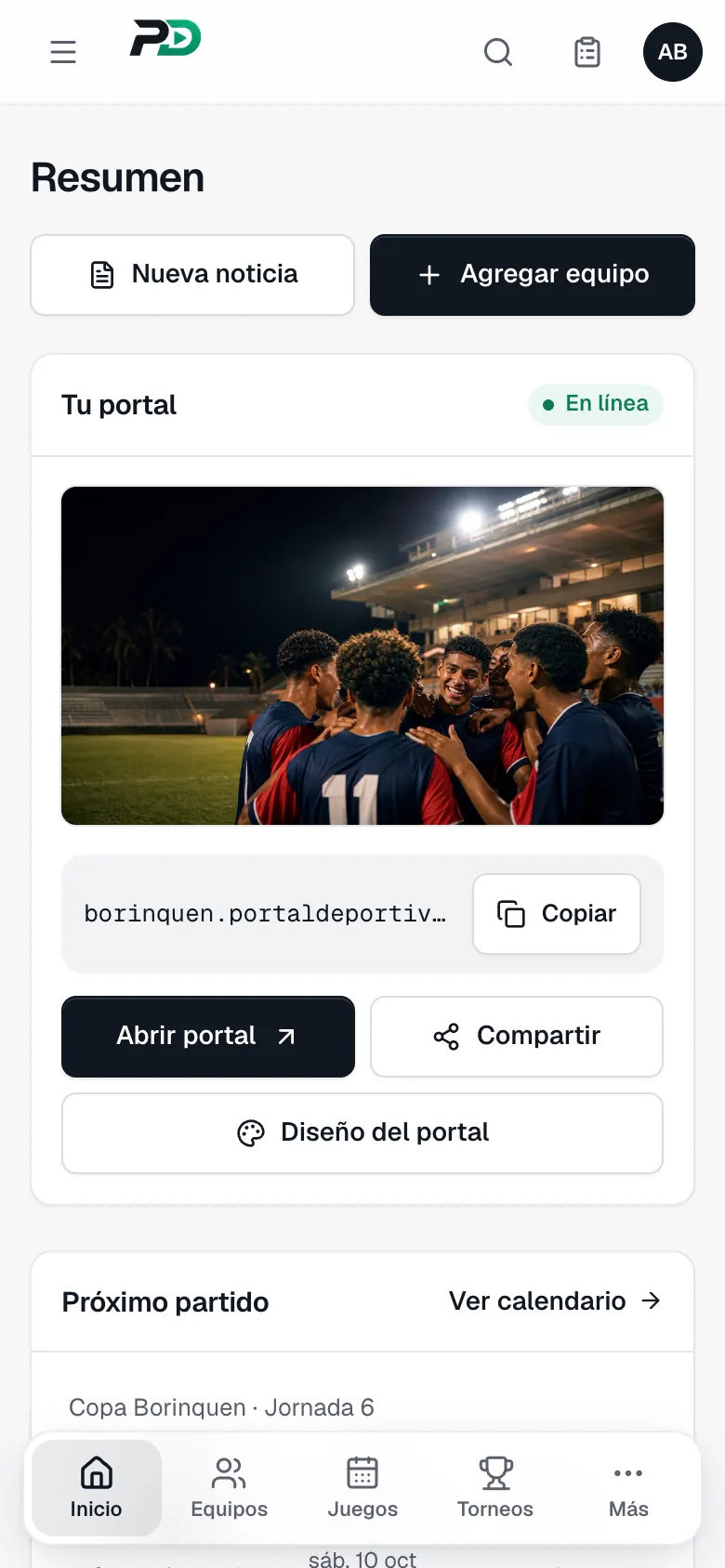 Panel de Portal Deportivo en un iPhone: Resumen